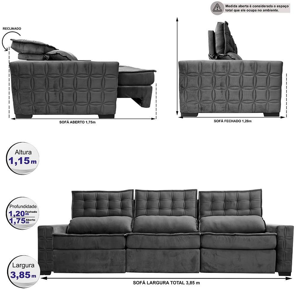 Sofá Retrátil e Reclinável 3,85m Cama inBox Big Star com SoftGel D40 Velupluma Cinza - 2