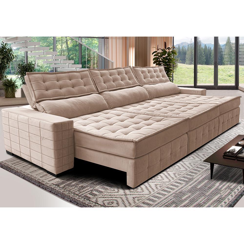 Sofá Retrátil e Reclinável 3,85m Cama inBox Big Puffer com SoftGel D40 Velupluma Bege - 1