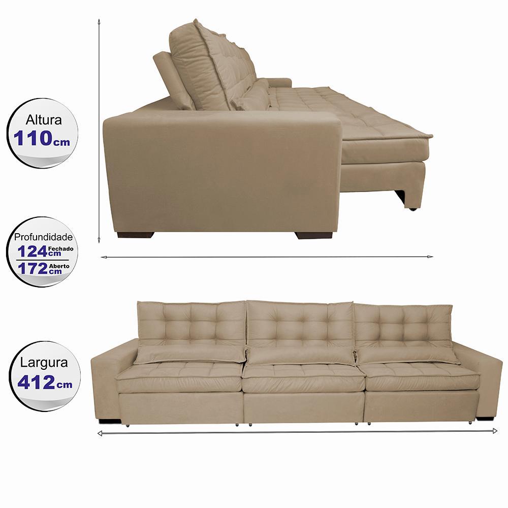 Sofá Retrátil e Reclinável 4,12m com Molas Ensacadas Cama Inbox Gold Tecido Suede Velusoft Castor - 2