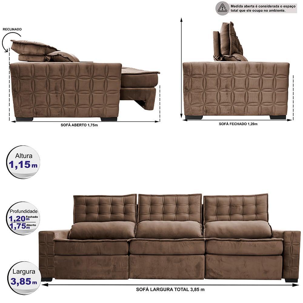 Sofá Retrátil e Reclinável 3,85m Cama inBox Big Star com SoftGel D40 Velupluma Castor - 2