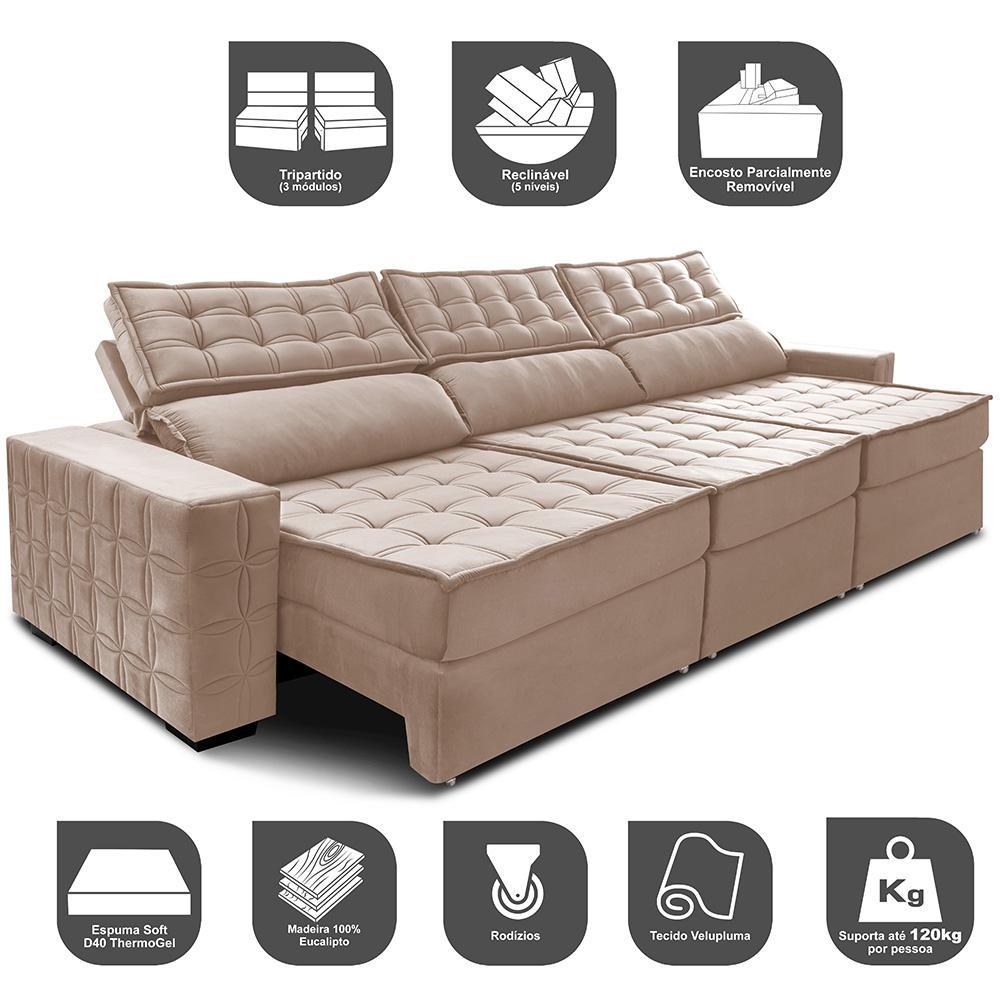 Sofá Retrátil e Reclinável 3,85m Cama inBox Big Star com SoftGel D40 Velupluma Bege - 3