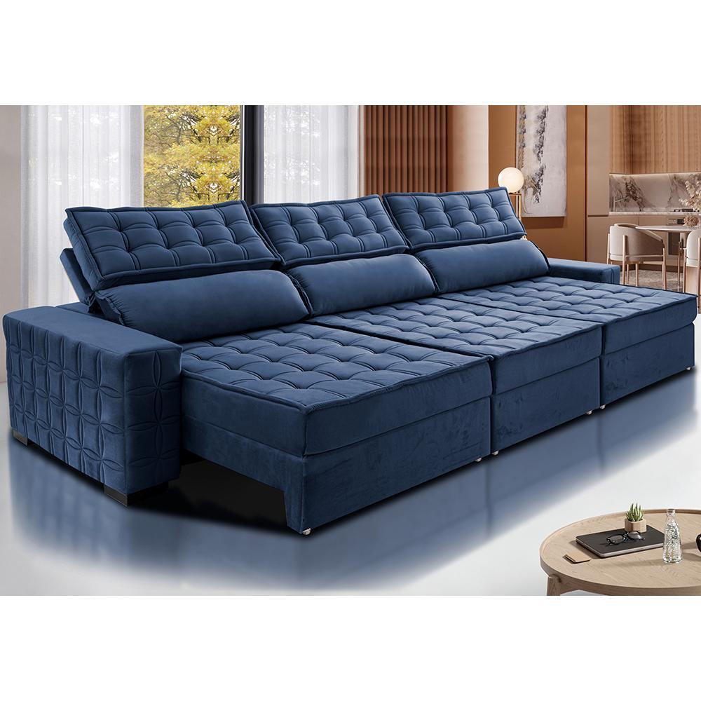 Sofá Retrátil e Reclinável 3,85m Cama inBox Big Star com SoftGel D40 Velupluma Azul - 1