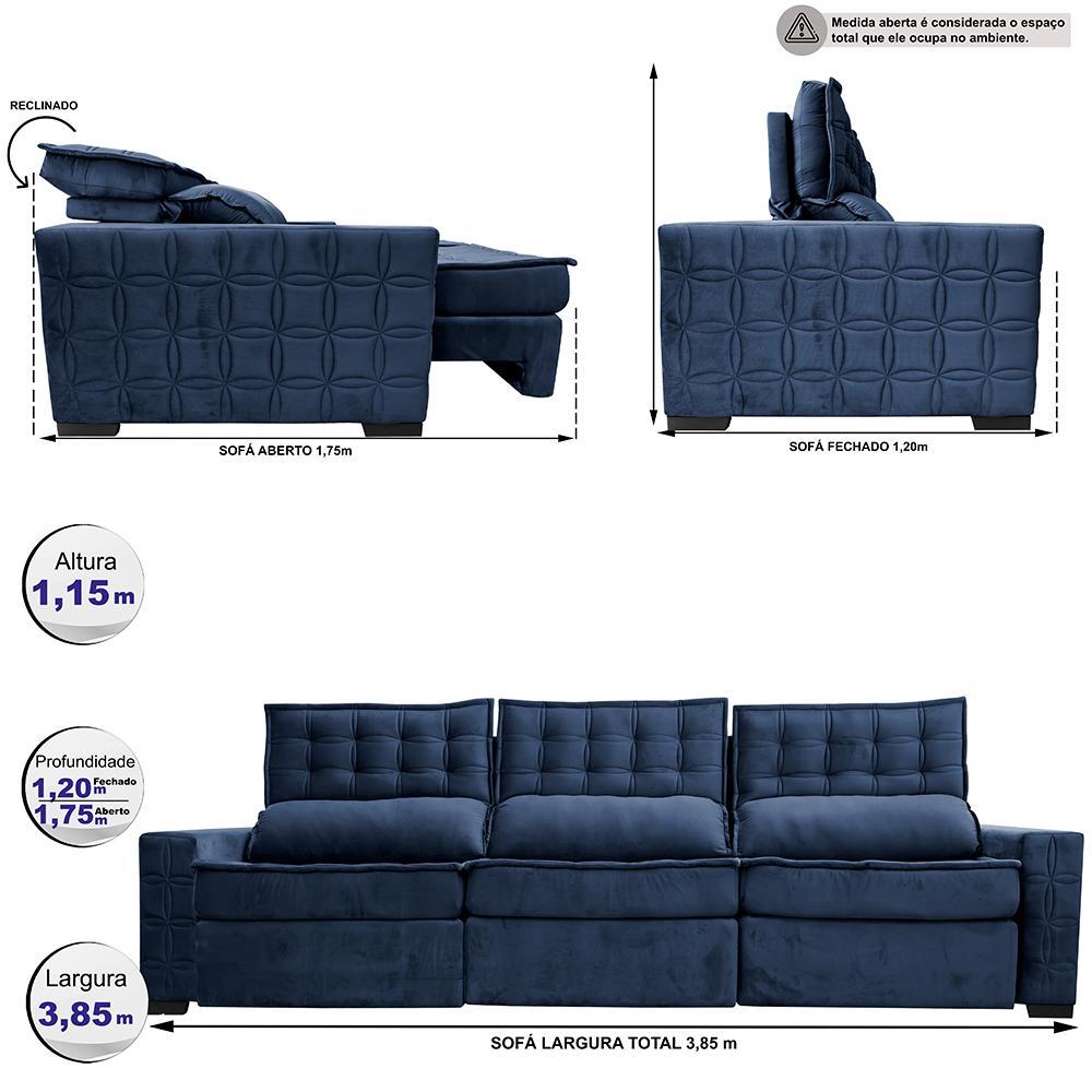 Sofá Retrátil e Reclinável 3,85m Cama inBox Big Star com SoftGel D40 Velupluma Azul - 2