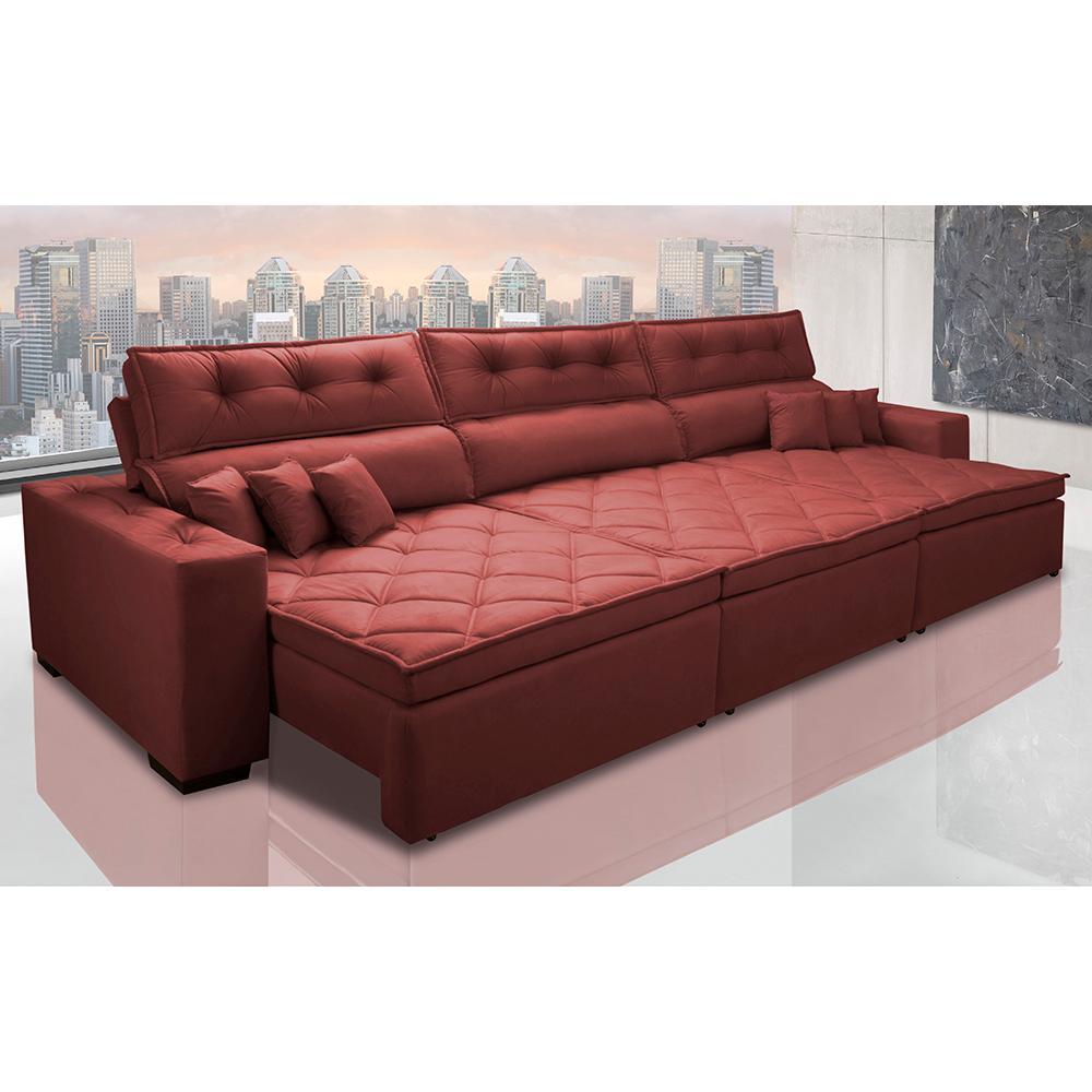 Sofá Retrátil e Reclinável 4,12m Austin com Molas no Assento Tecido Suede Velusoft Vermelho - 1