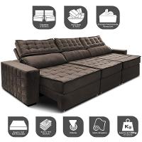 Sofá Retrátil e Reclinável 3,85m Cama inBox Big Star com SoftGel D40 Velupluma Café - 3