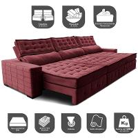 Sofá Retrátil e Reclinável 3,85m Cama inBox Big Puffer com SoftGel D40 Velupluma Vinho - 3
