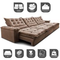 Sofá Retrátil e Reclinável 3,85m Cama inBox Big Fresh com SoftGel D40 Velupluma Castor - 3
