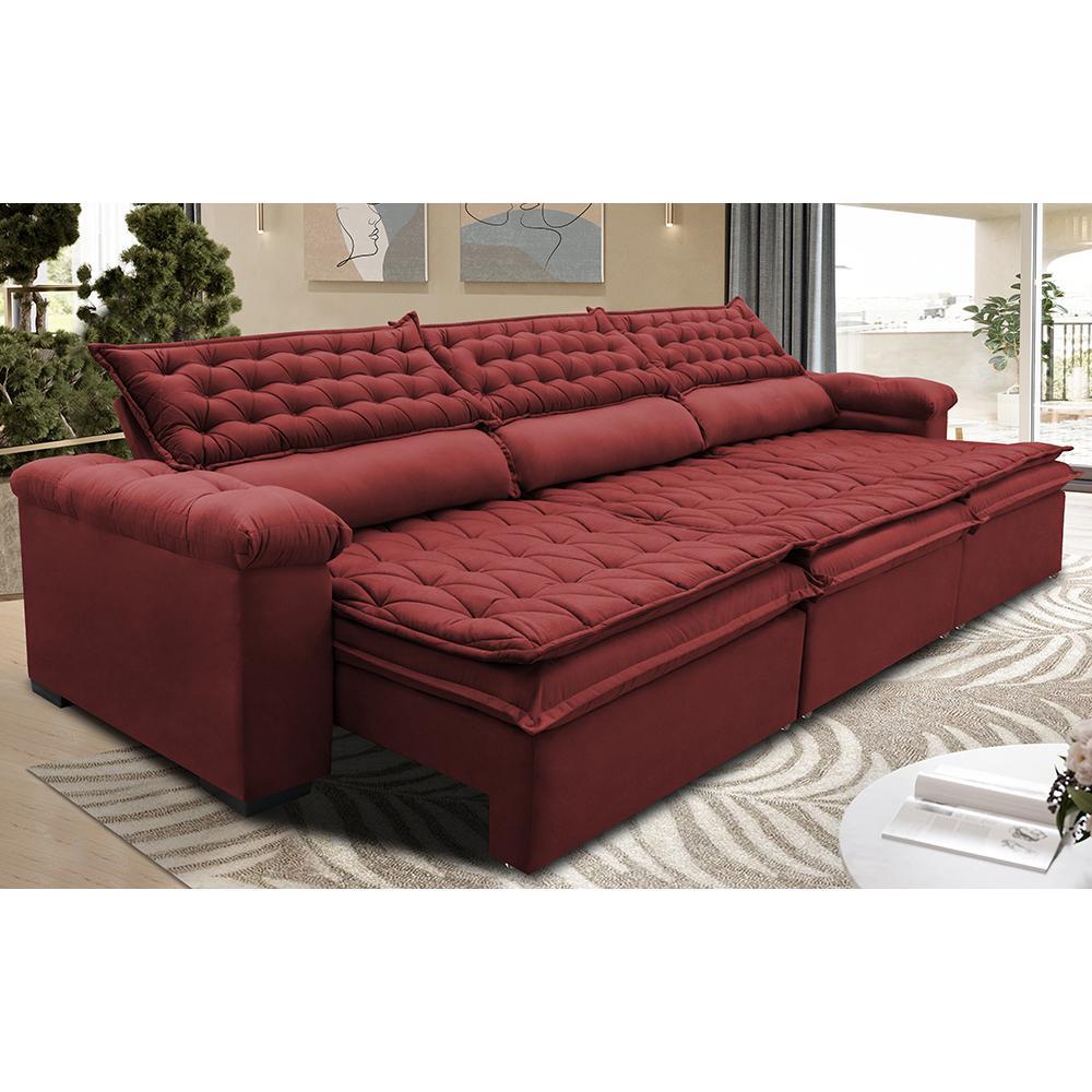 Sofá Retrátil e Reclinável 4,12m Molas Ensacadas Cama inBox Botonê Espuma Viscoelástico Vermelho - 1