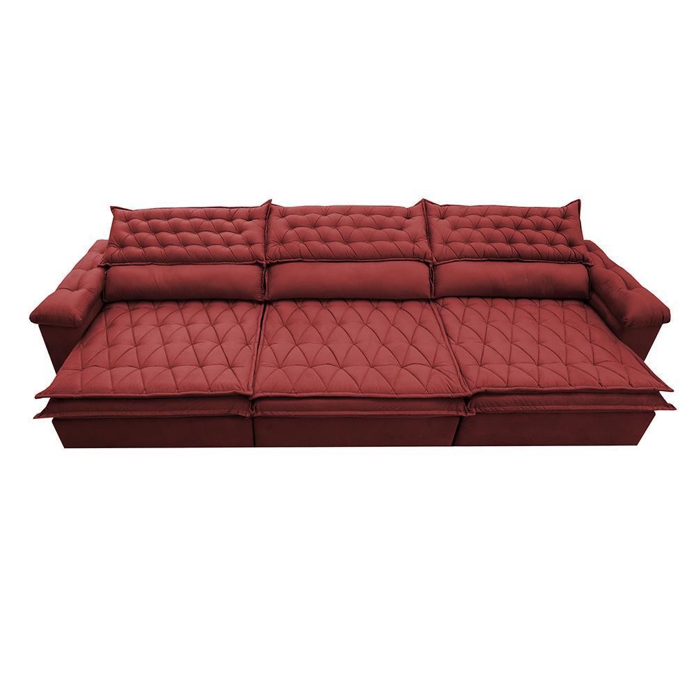 Sofá Retrátil e Reclinável 4,12m Molas Ensacadas Cama inBox Botonê Espuma Viscoelástico Vermelho - 5