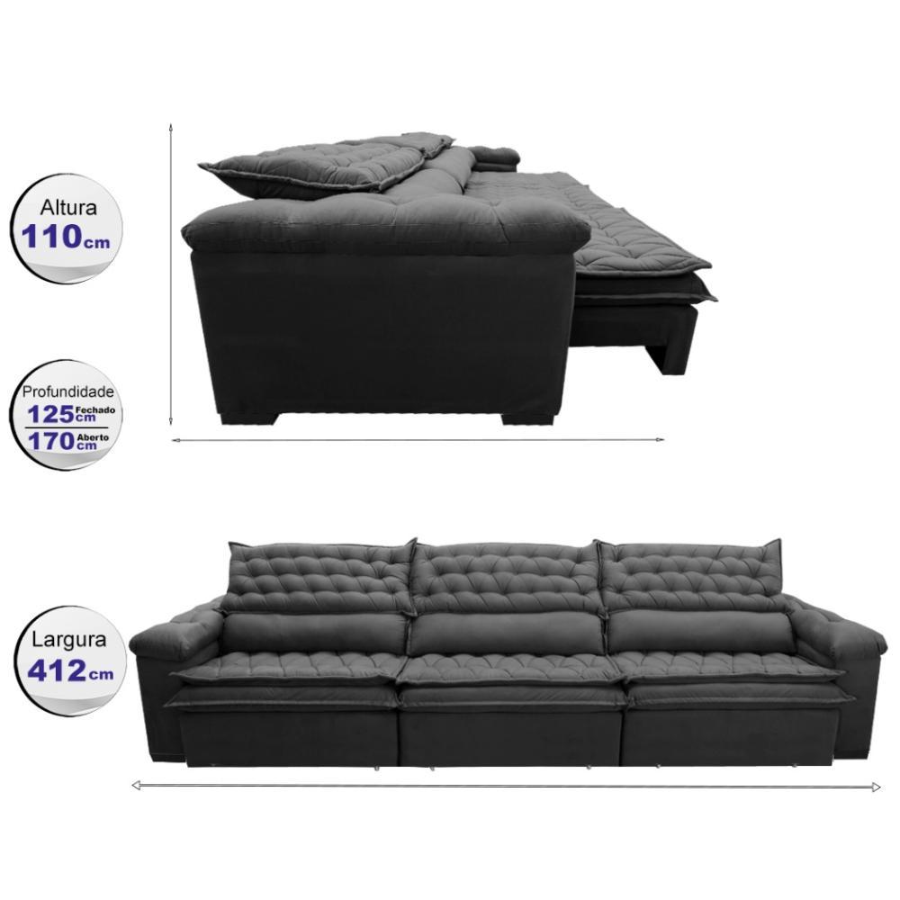 Sofá Retrátil e Reclinável 4,12m Molas Ensacadas Cama inBox Botonê Espuma Viscoelástico Cinza - 2