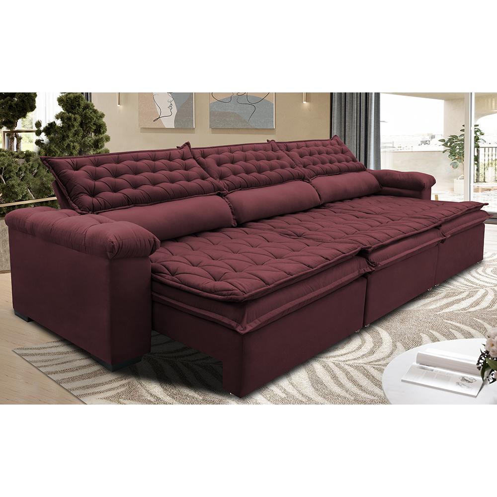 Sofá Retrátil e Reclinável 4,12m Molas Ensacadas Cama inBox Botonê Espuma Viscoelástico Vinho - 1