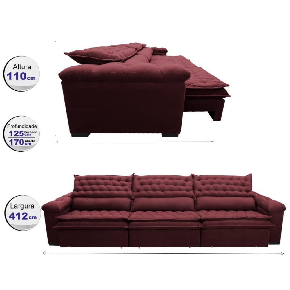Sofá Retrátil e Reclinável 4,12m Molas Ensacadas Cama inBox Botonê Espuma Viscoelástico Vinho - 2