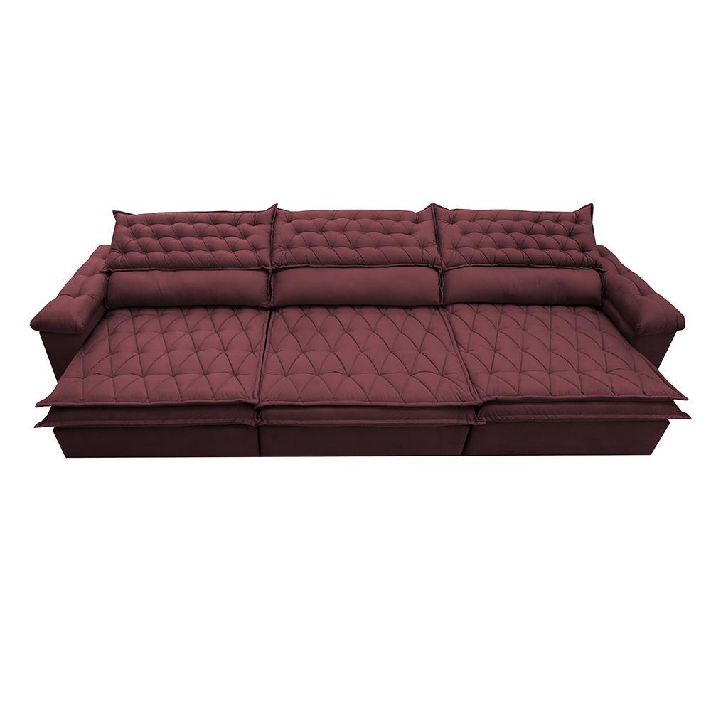 Sofá Retrátil e Reclinável 4,12m Molas Ensacadas Cama inBox Botonê Espuma Viscoelástico Vinho - 5