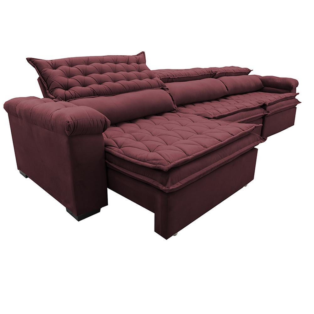 Sofá Retrátil e Reclinável 4,12m Molas Ensacadas Cama inBox Botonê Espuma Viscoelástico Vinho - 7