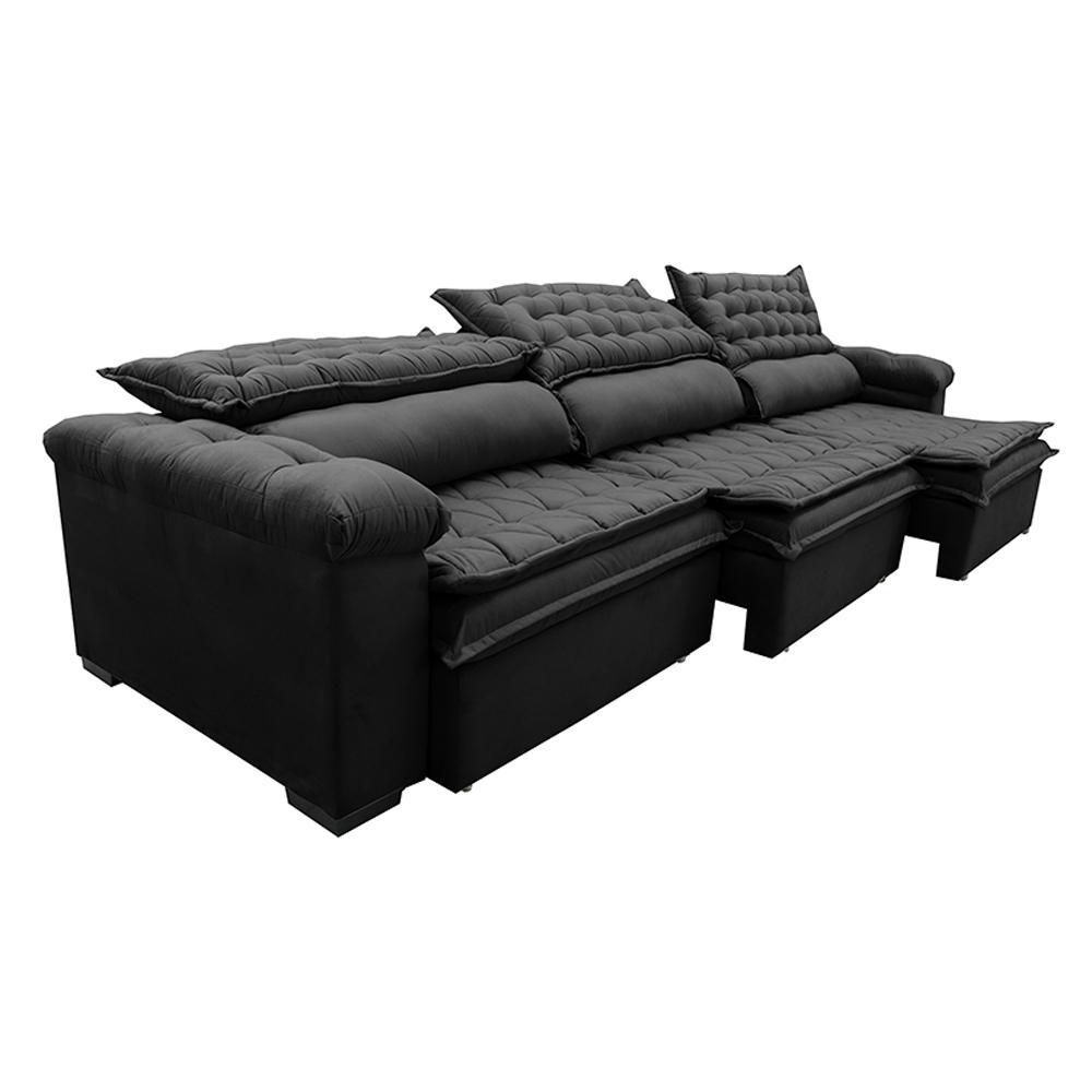 Sofá Retrátil e Reclinável 4,12m Molas Ensacadas Cama inBox Botonê Espuma Viscoelástico Preto - 8