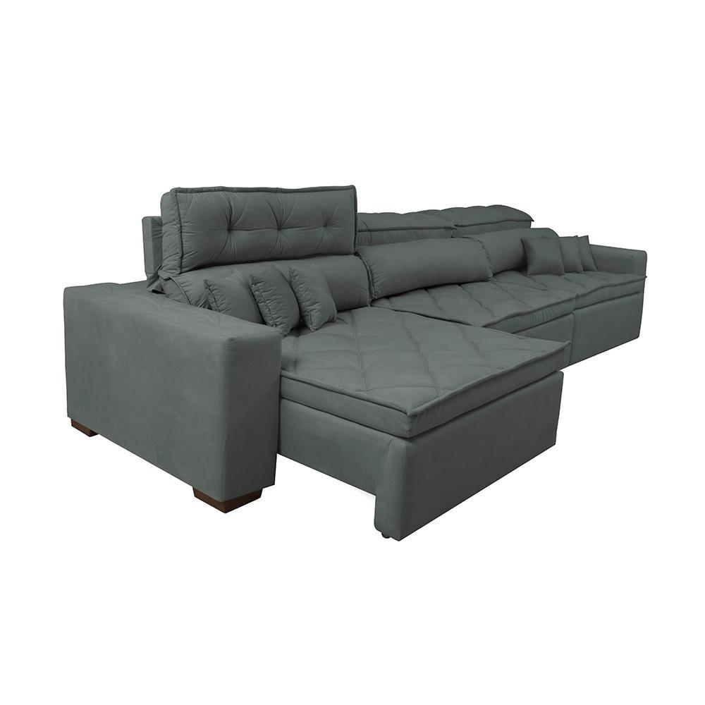 Sofá Retrátil e Reclinável 4,12m Austin com Molas no Assento Tecido Suede Velusoft Cinza - 7