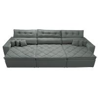 Sofá Retrátil e Reclinável 4,12m Austin com Molas no Assento Tecido Suede Velusoft Cinza - 5