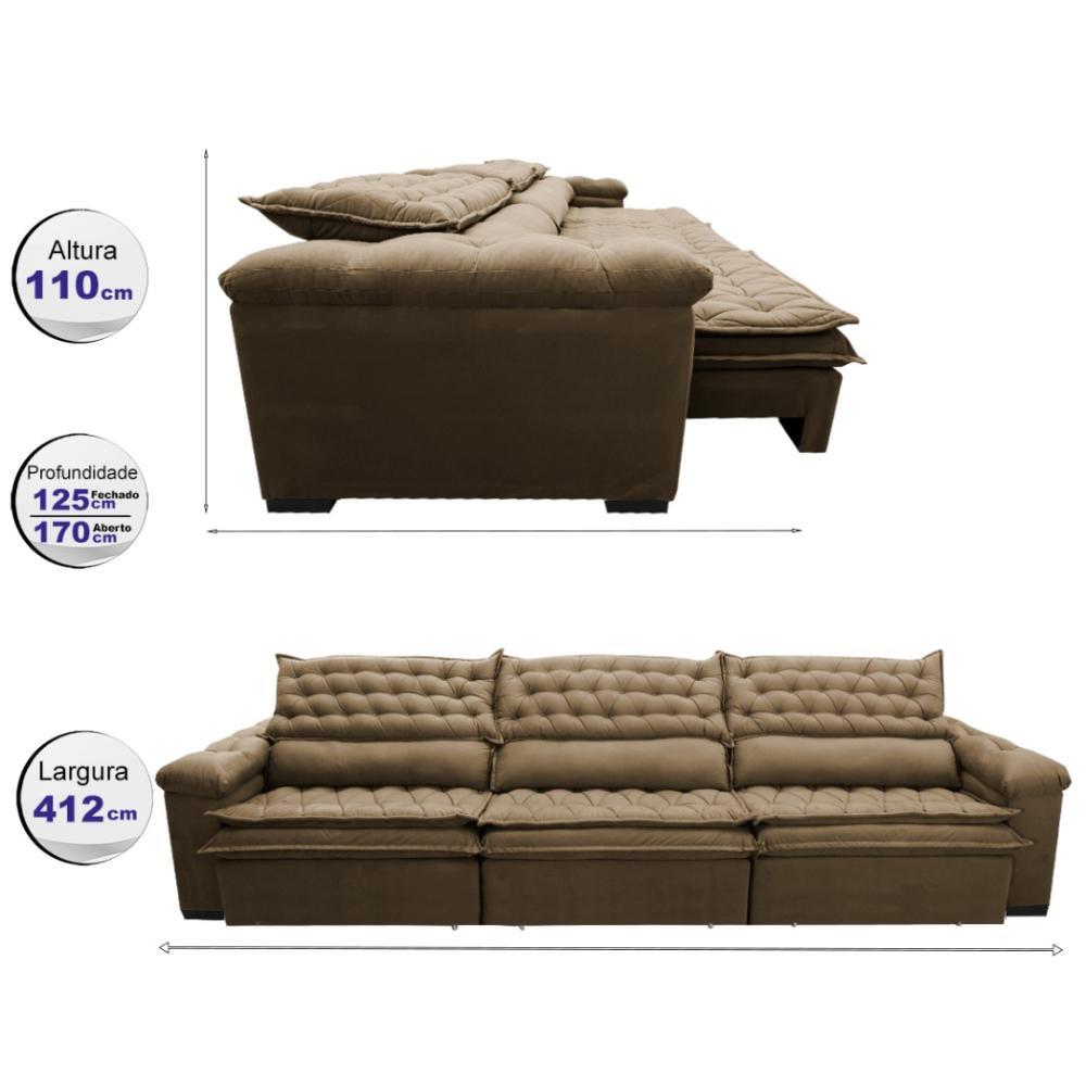 Sofá Retrátil e Reclinável 4,12m Molas Ensacadas Cama inBox Botonê Espuma Viscoelástico Castor - 2