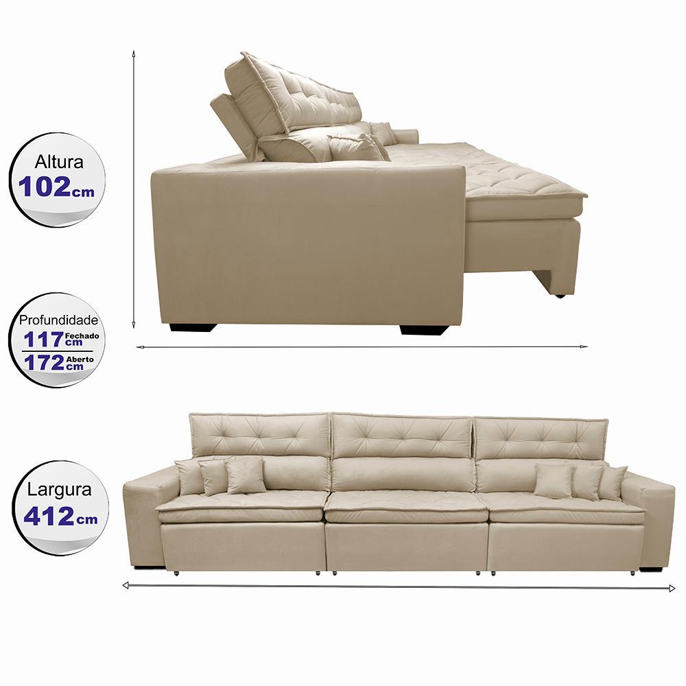Sofá Retrátil e Reclinável 4,12m Austin com Molas no Assento Tecido Suede Velusoft Bege - 2