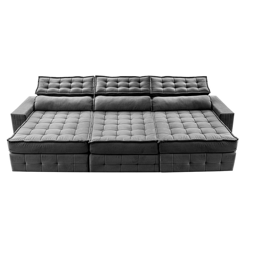 Sofá Retrátil e Reclinável 3,85m Cama inBox Big Puffer com SoftGel D40 Velupluma Cinza - 5