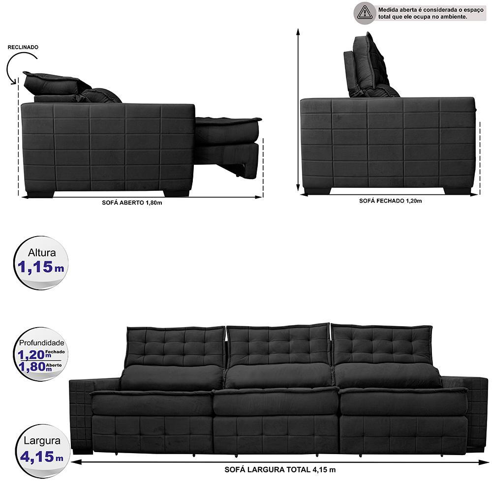 Sofá Retrátil e Reclinável 3,85m Cama inBox Big Puffer com SoftGel D40 Velupluma Preto - 2