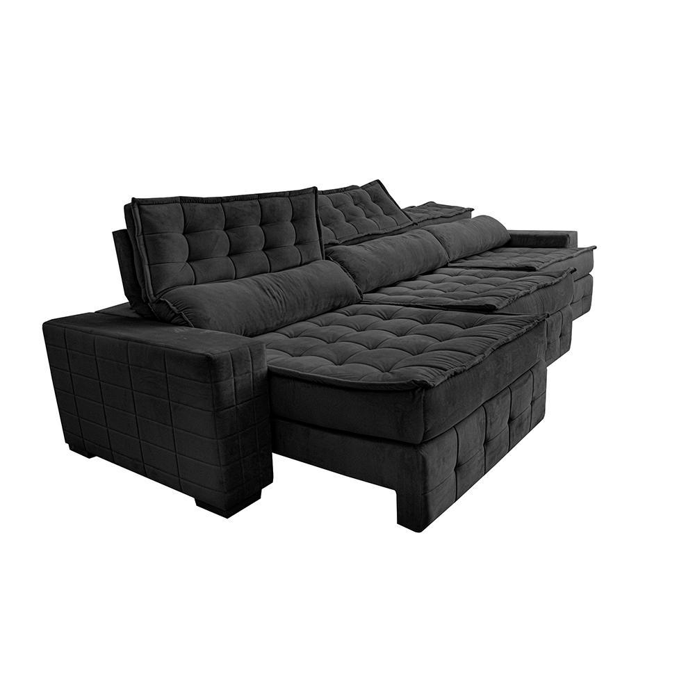 Sofá Retrátil e Reclinável 3,85m Cama inBox Big Puffer com SoftGel D40 Velupluma Preto - 7