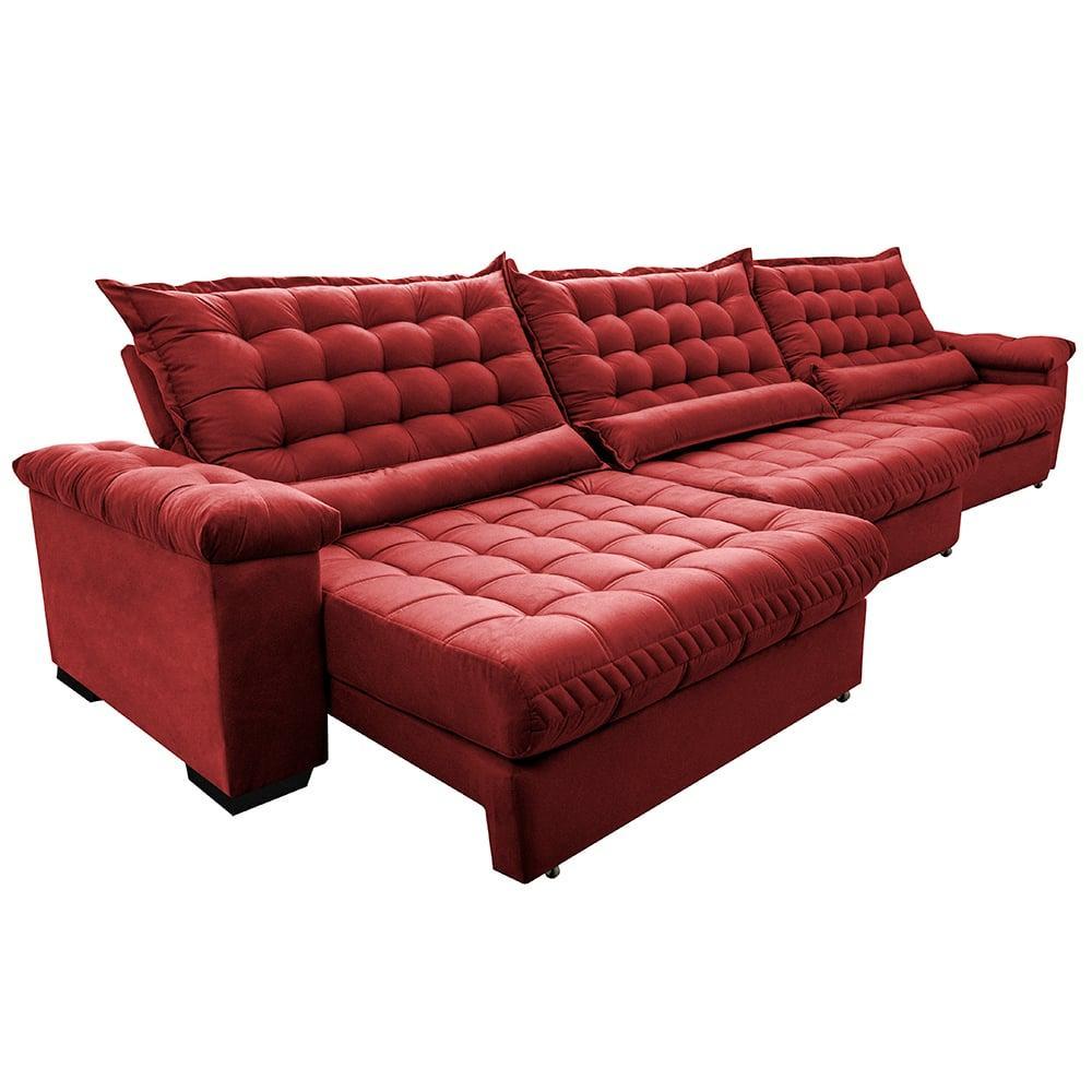 Sofá Retrátil e Reclinável 3,85m Molas Ensacadas Cama inBox Big Space com Bordado Velusoft Vermelho - 7