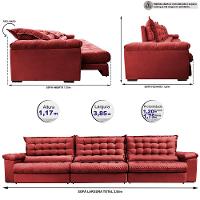 Sofá Retrátil e Reclinável 3,85m Molas Ensacadas Cama inBox Big Space com Bordado Velusoft Vermelho - 2