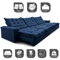 Sofá Retrátil e Reclinável 3,85m Cama inBox Big Fresh com SoftGel D40 Velupluma Azul - 3