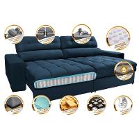 Sofá Retrátil e Reclinável com Molas Ensacadas Cama inBox Master 2,12m Tecido Suede Azul - 3