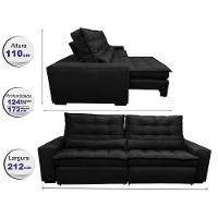 Sofá Retrátil e Reclinável com Molas Ensacadas Cama inBox Gold 2,12m Tecido Suede Velusoft Preto - 2
