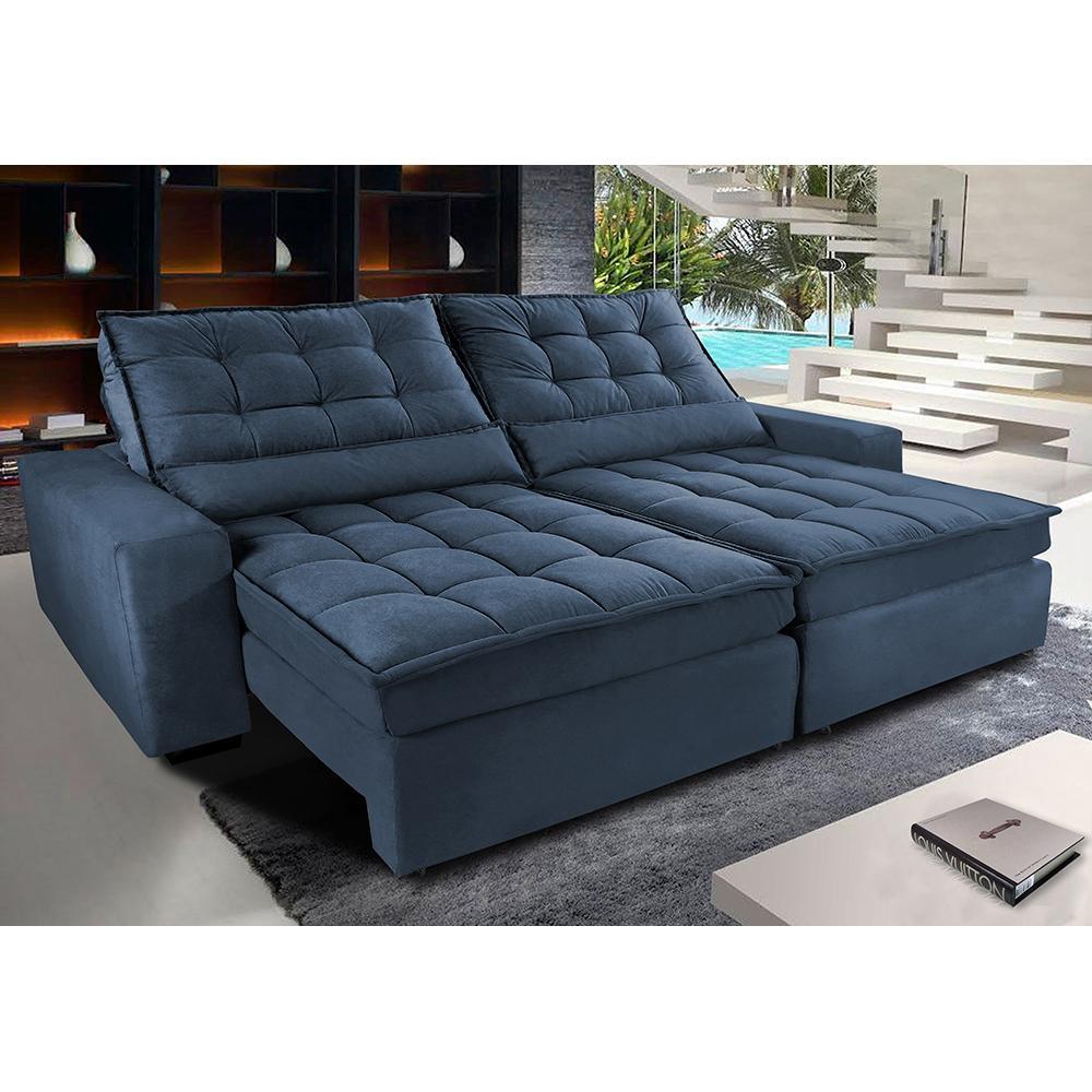 Sofá Retrátil e Reclinável com Molas Ensacadas Cama inBox Gold 2,32m Tecido Suede Velusoft Azul - 1