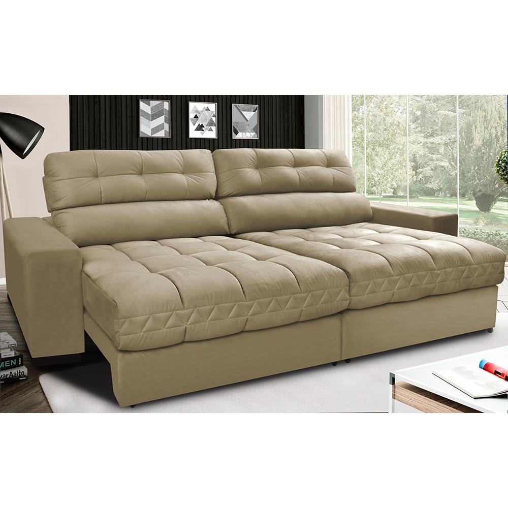 Sofá Retrátil e Reclinável com Molas Ensacadas Cama inBox Master 2,52m Tecido Suede Bege - 1