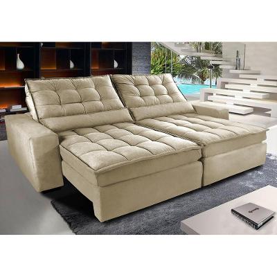 Sofá Retrátil e Reclinável com Molas Ensacadas Cama inBox Gold 2,12m Tecido Suede Velusoft Bege