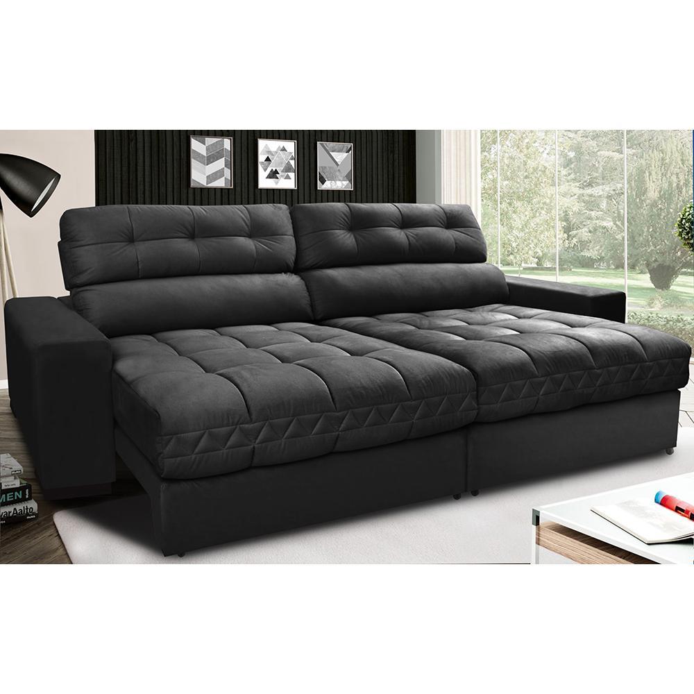Sofá Retrátil e Reclinável com Molas Ensacadas Cama inBox Master 2,32m Tecido Suede Preto - 1