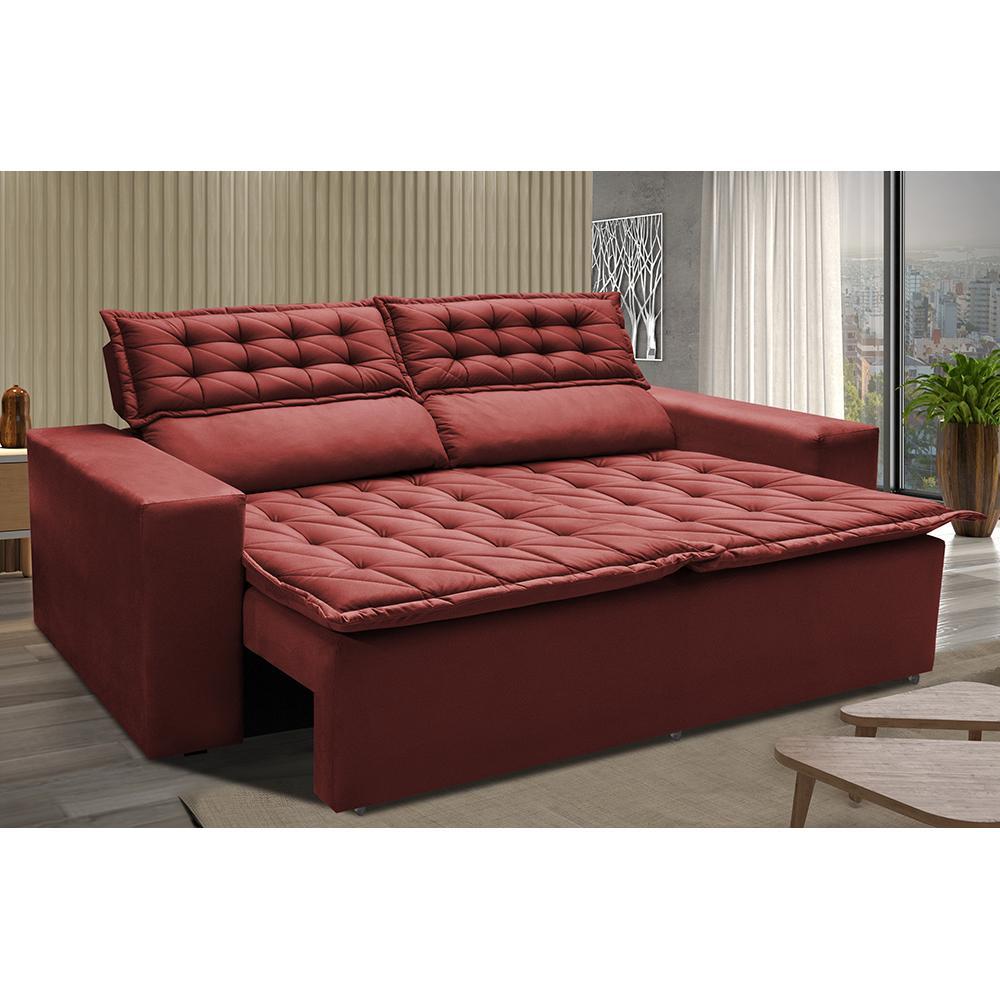 Sofá Retrátil e Reclinável Cama inBox Slim 1,50m Tecido Suede Velusoft Vermelho - 1