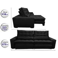 Sofá Retrátil e Reclinável com Molas Ensacadas Cama inBox Gold 2,72m Tecido Suede Velusoft Preto - 2