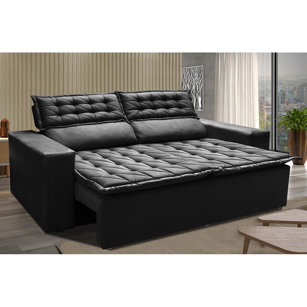Sofá Retrátil e Reclinável Cama inBox Slim 1,50m Tecido Suede Velusoft Preto - 1