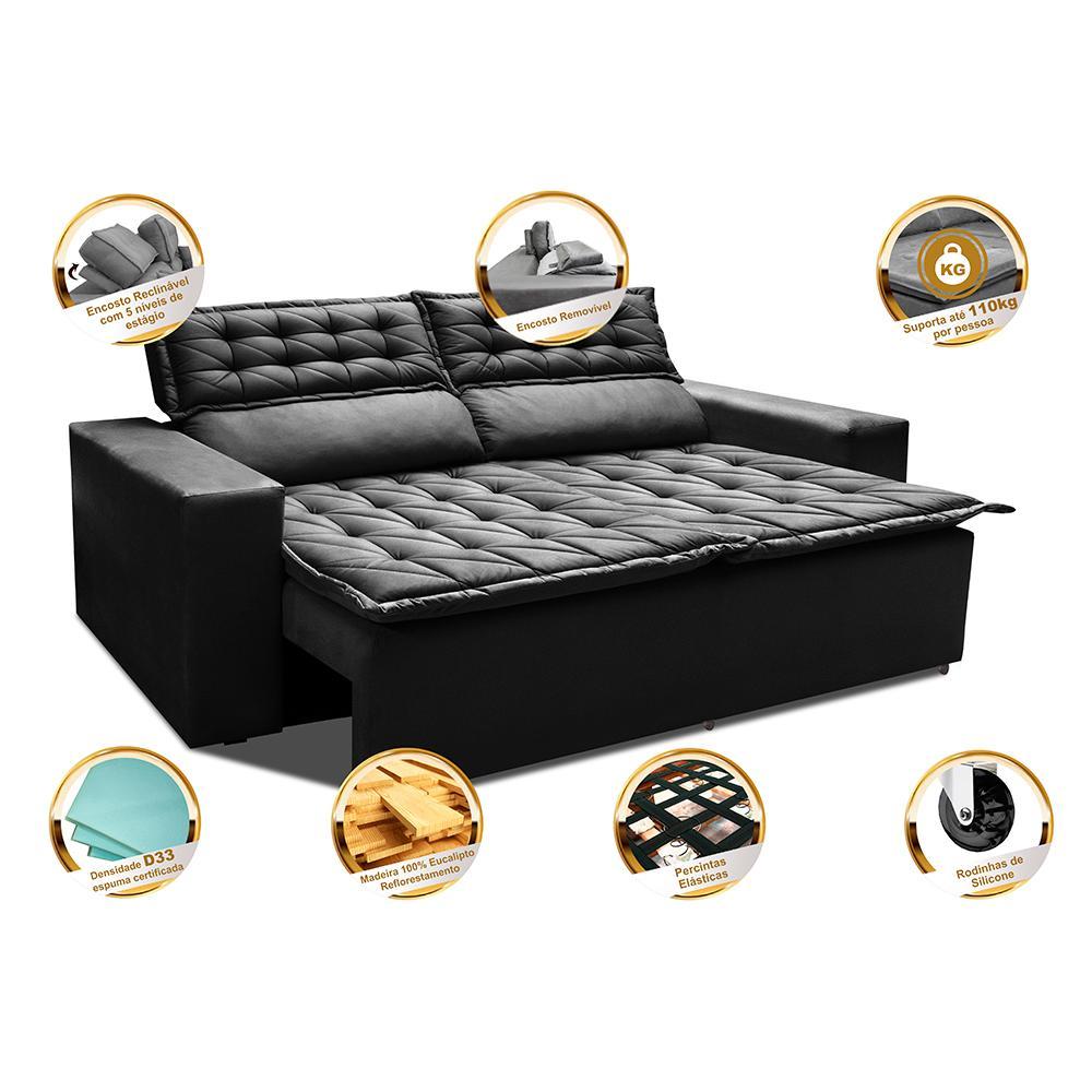Sofá Retrátil e Reclinável Cama inBox Slim 1,50m Tecido Suede Velusoft Preto - 4