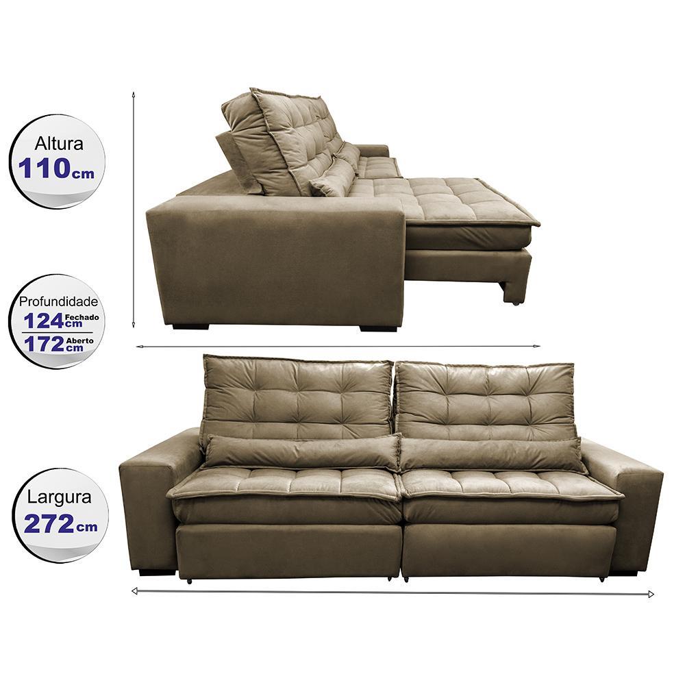 Sofá Retrátil e Reclinável com Molas Ensacadas Cama inBox Gold 2,72m Tecido Suede Velusoft Castor - 2