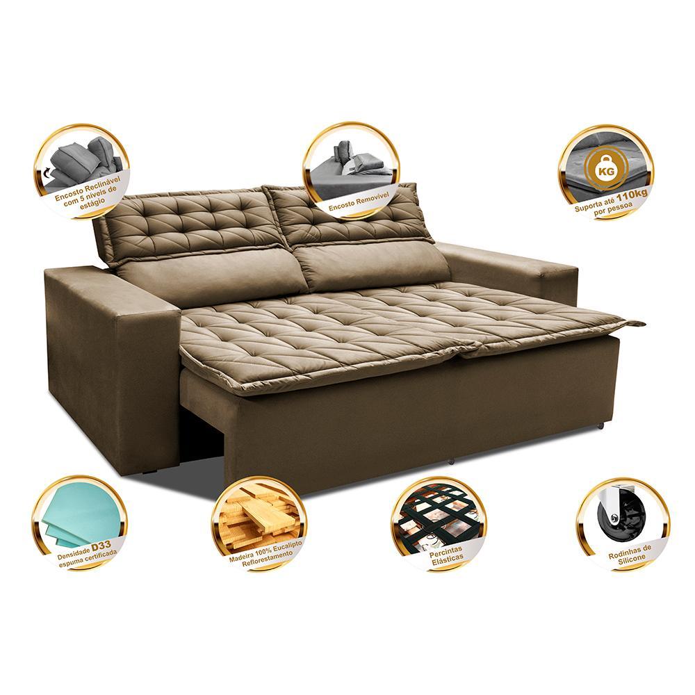 Sofá Retrátil e Reclinável Cama inBox Slim 1,50m Tecido Suede Velusoft Castor - 4