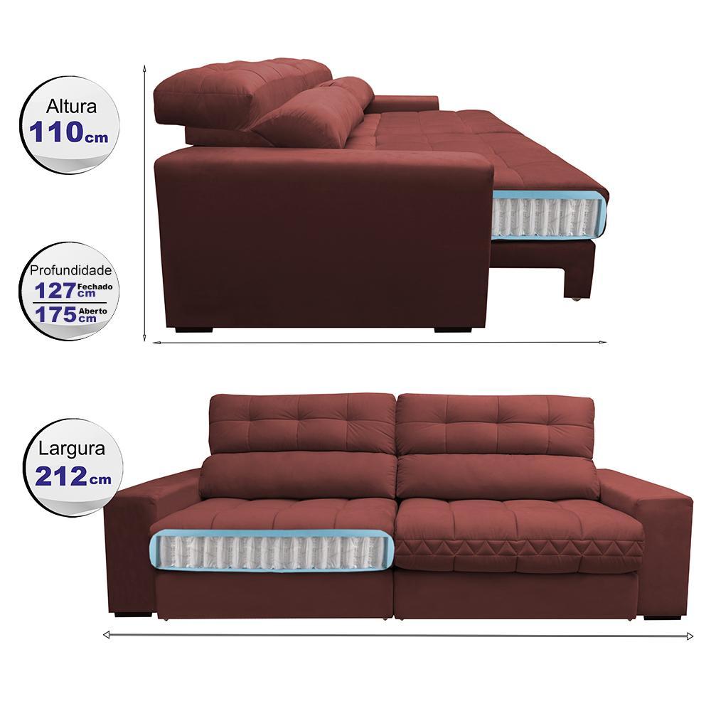 Sofá Retrátil e Reclinável com Molas Ensacadas Cama inBox Master 2,12m Tecido Suede Vermelho - 2