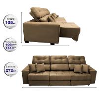 Sofá Retrátil e Reclinável Cama inBox Diamond 2,72m Tecido Suede Velusoft Castor - 1