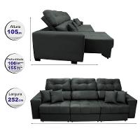 Sofá Retrátil e Reclinável Cama inBox Diamond 2,52m Tecido Suede Velusoft Cinza - 2