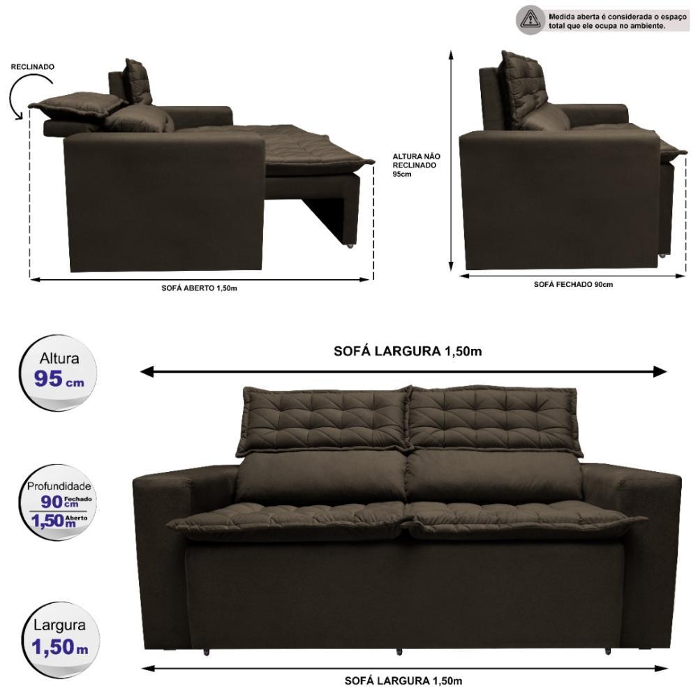 Sofá Retrátil e Reclinável Cama inBox Slim 1,50m Tecido Suede Velusoft Café - 3