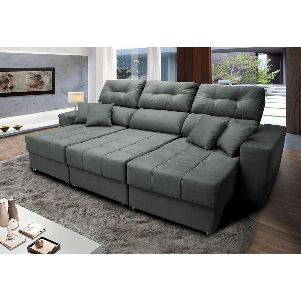 Sofá Retrátil e Reclinável Cama inBox Diamond 2,72m Tecido Suede Velusoft Cinza - 8