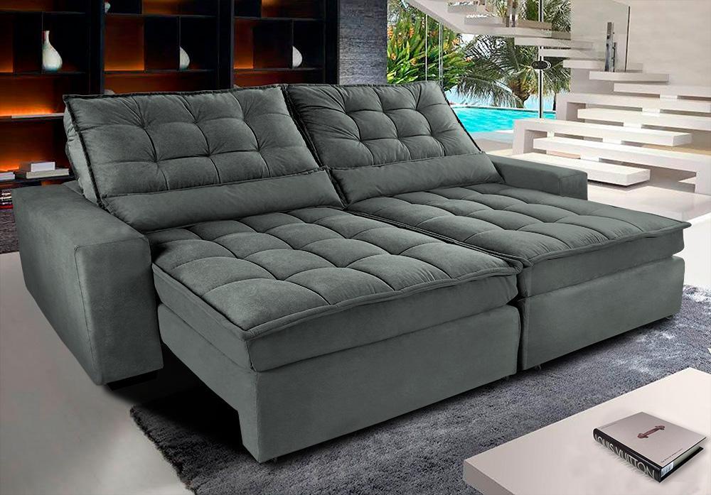 Sofá Retrátil e Reclinável com Molas Ensacadas Cama inBox Gold 2,52m Tecido Suede Velusoft Cinza - 1