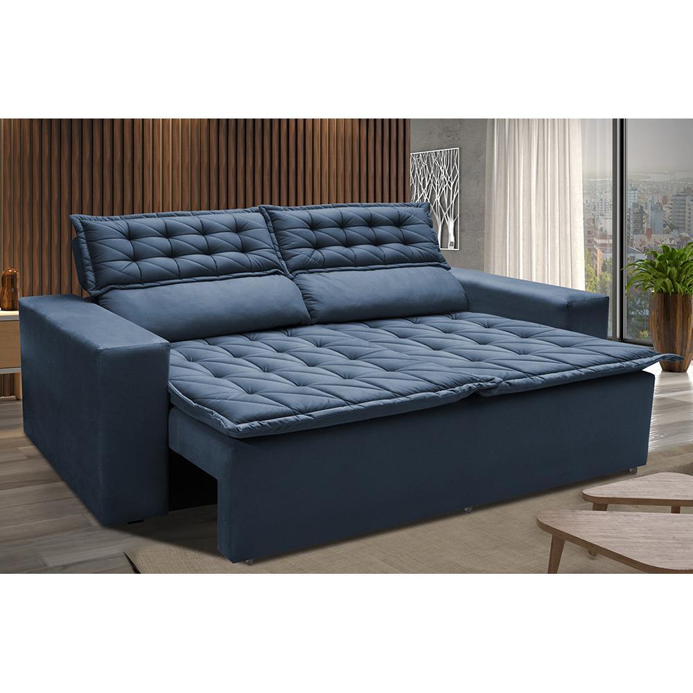 Sofá Retrátil e Reclinável Cama inBox Slim 1,50m Tecido Suede Velusoft Azul - 1