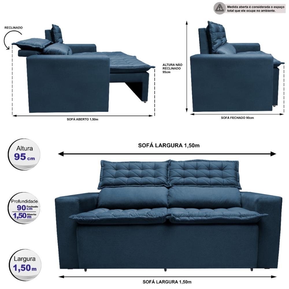 Sofá Retrátil e Reclinável Cama inBox Slim 1,50m Tecido Suede Velusoft Azul - 3