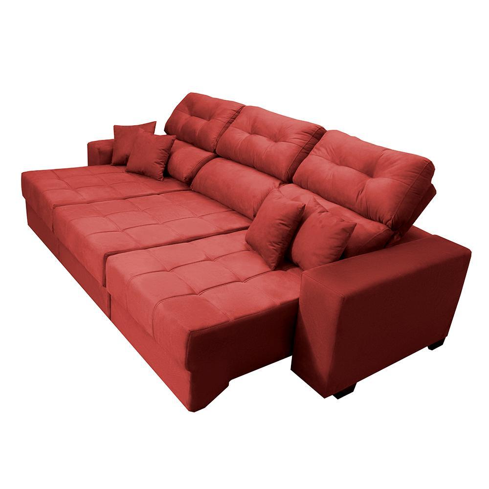 Sofá Retrátil e Reclinável Cama inBox Diamond 2,72m Tecido Suede Velusoft Vermelho - 7
